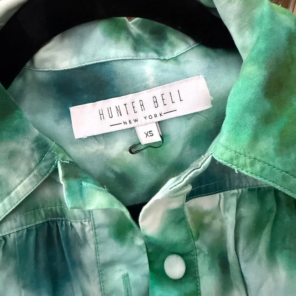 Hunter Bell Green Tie-Dye Midi Shirt Dress